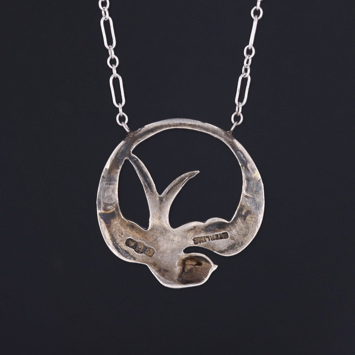 Silver &amp; Blue Enamel Swallow Bird Necklace | Vintage Pin Conversion Necklace - Trademark Antiques