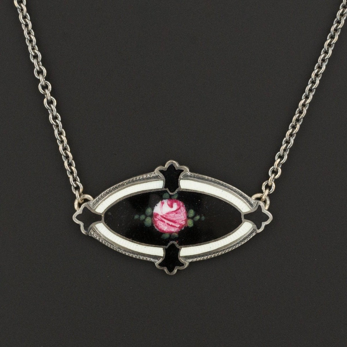 Silver Flower Necklace | Pink Rose Necklace - Trademark Antiques