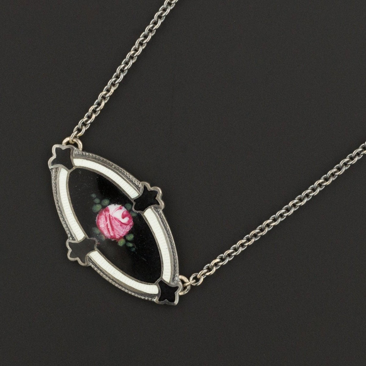 Silver Flower Necklace | Pink Rose Necklace - Trademark Antiques