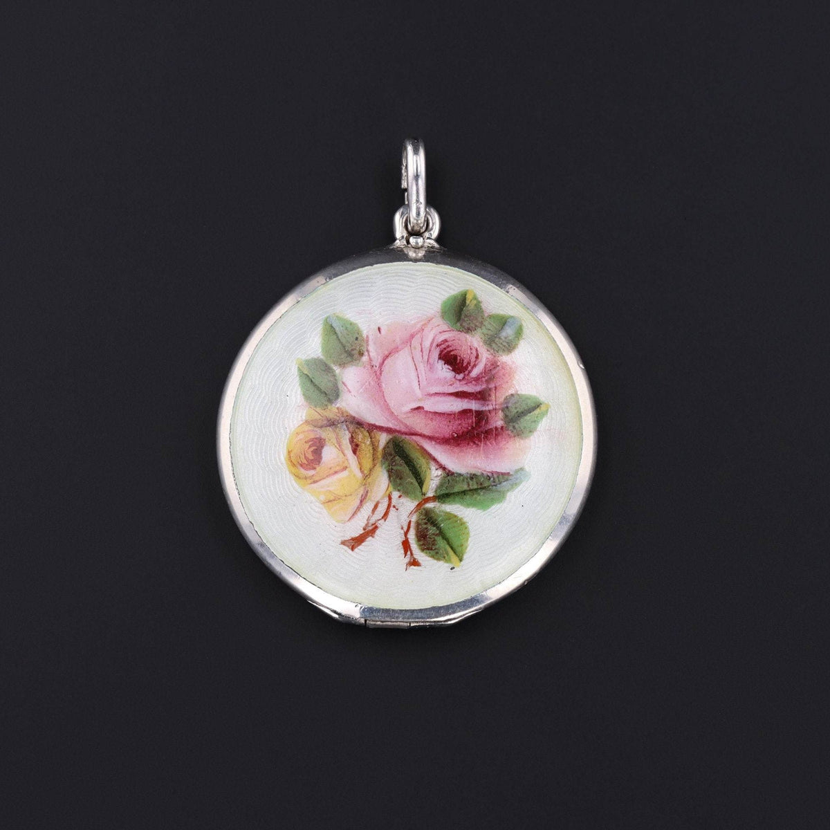 Silver Locket | Enamel Flower Locket - Trademark Antiques