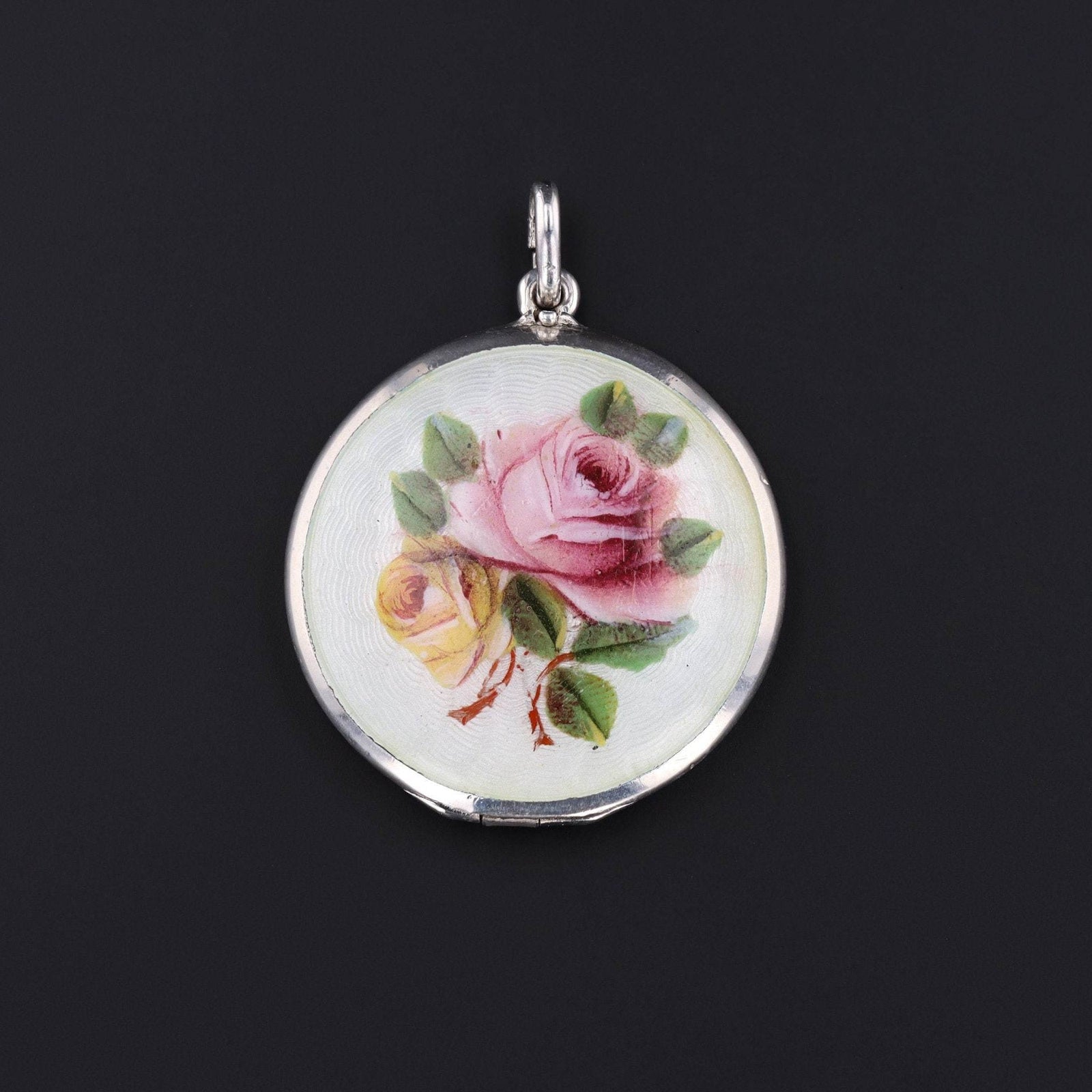 Silver Locket | Enamel Flower Locket - Trademark Antiques