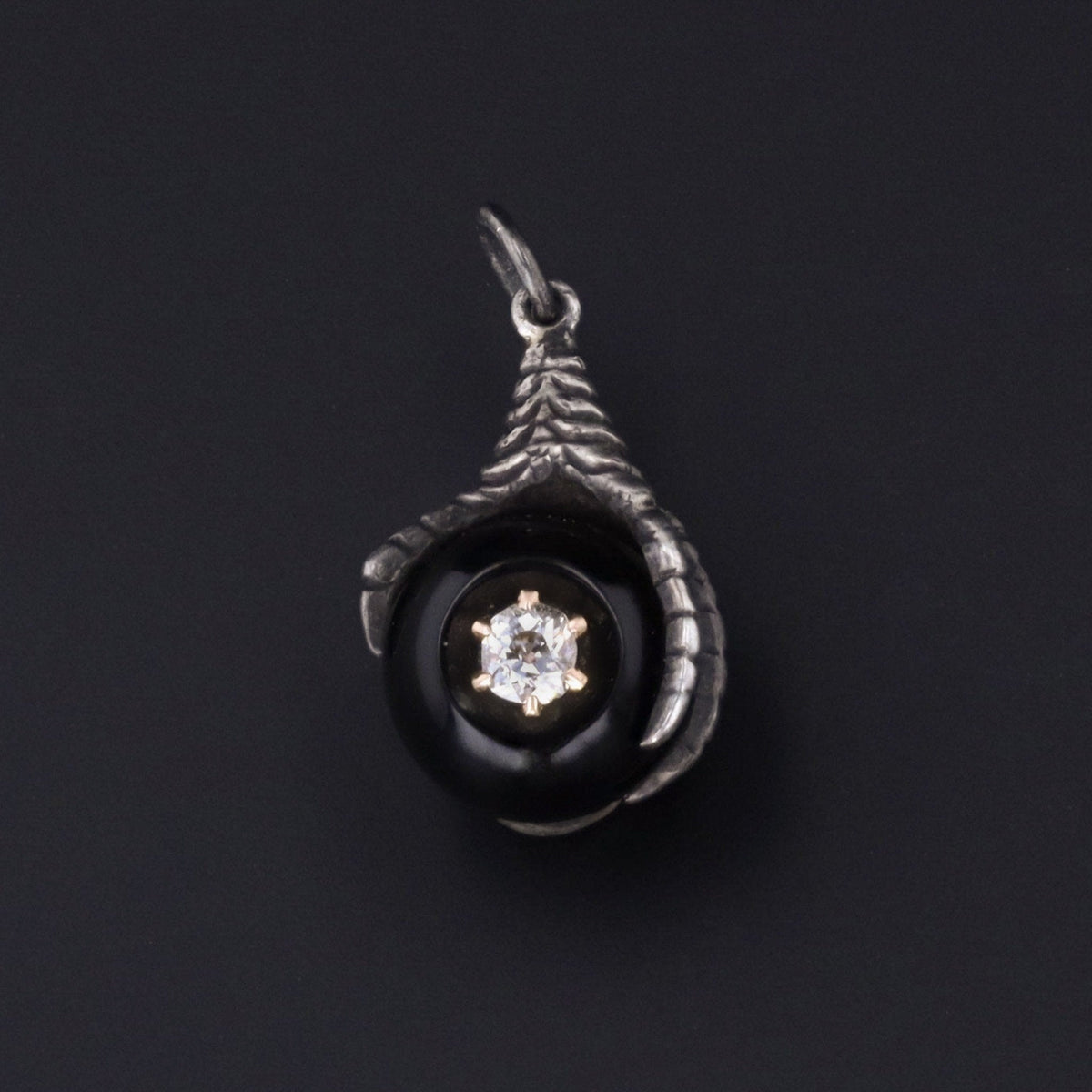 Silver &amp; Onyx Talon or Claw Charm | Antique Diamond Talon Charm - Trademark Antiques