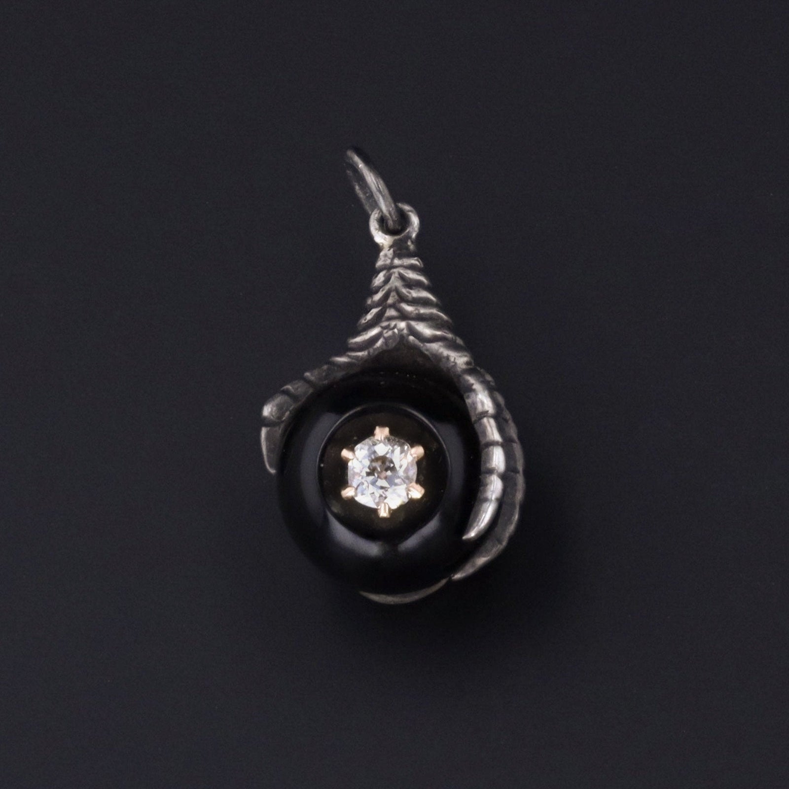Silver & Onyx Talon or Claw Charm | Antique Diamond Talon Charm - Trademark Antiques