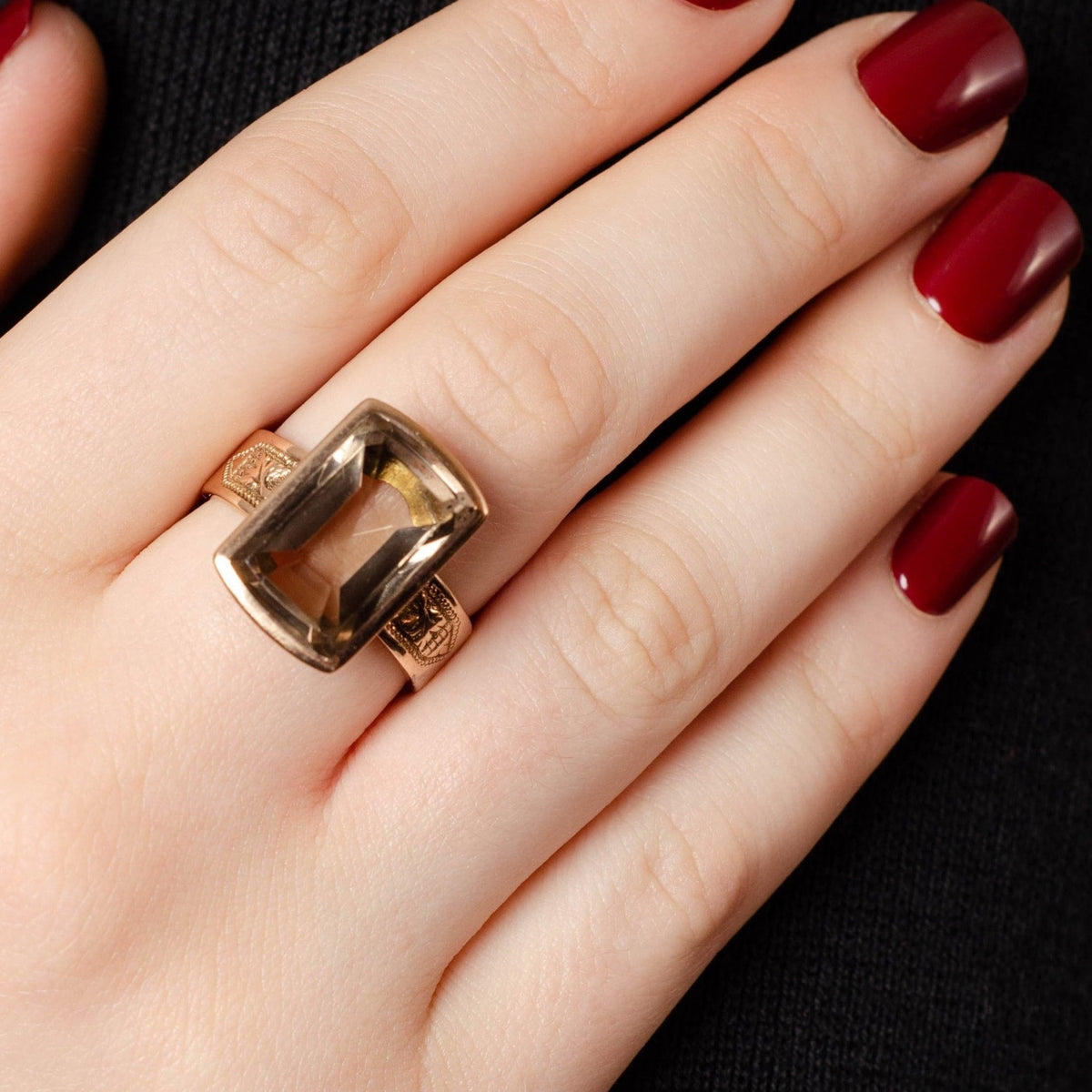 Smoky Quartz Ring | 14k Gold Smokey Quartz Ring - Trademark Antiques
