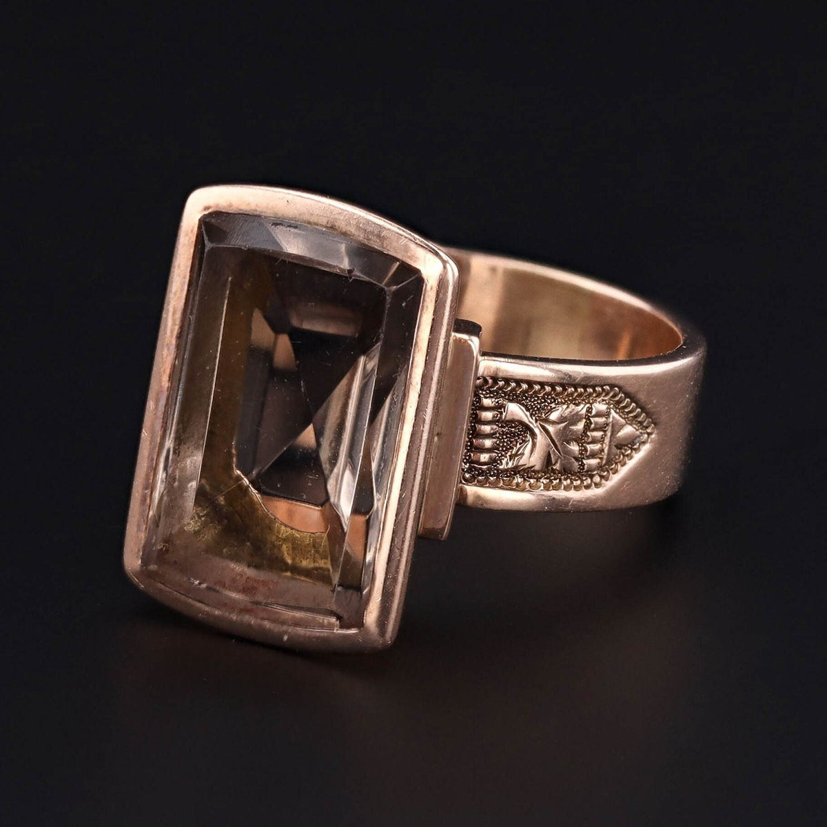 Smoky Quartz Ring | 14k Gold Smokey Quartz Ring - Trademark Antiques