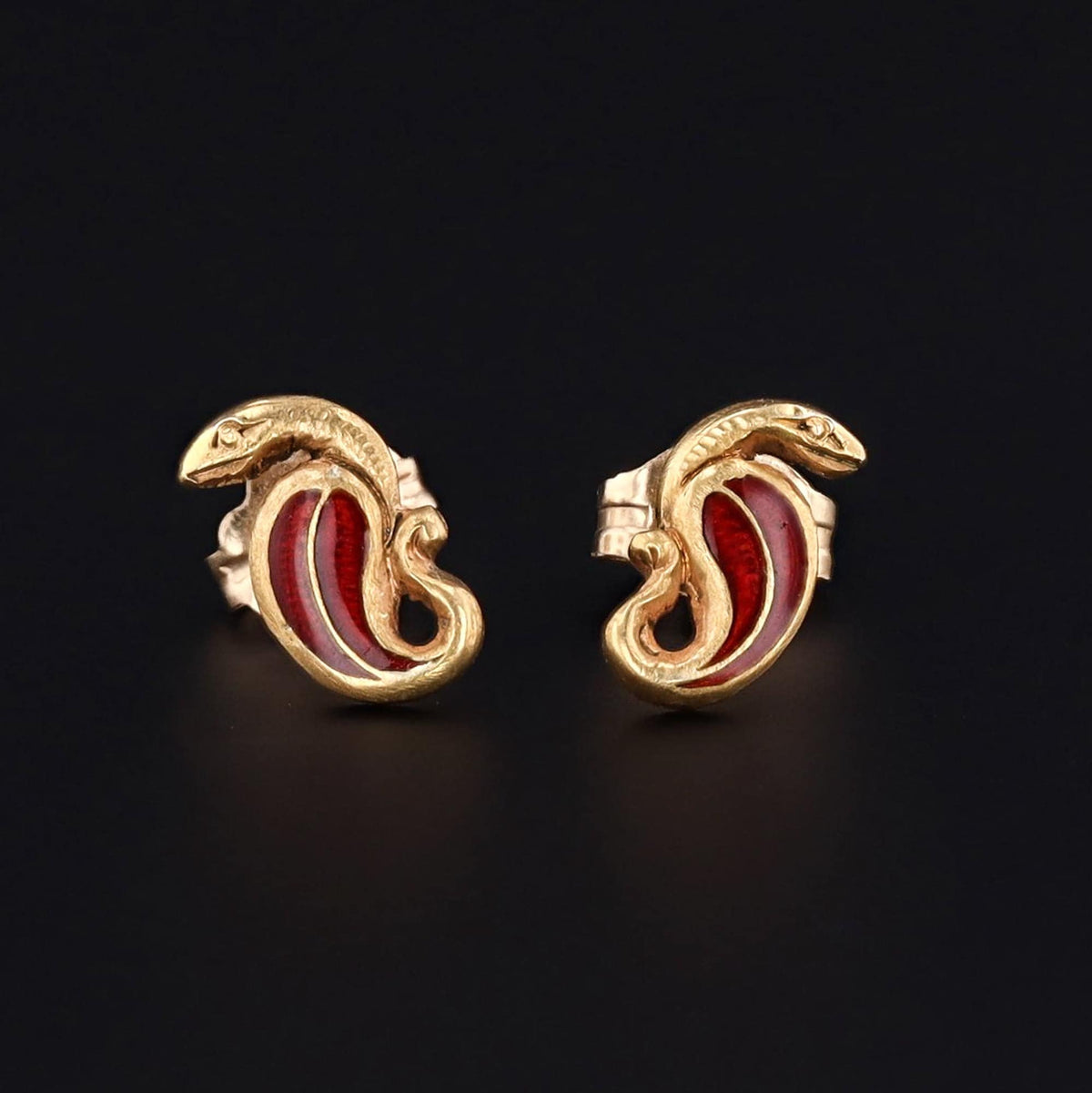 Snake Earrings | 14k Gold &amp; Enamel Earrings - Trademark Antiques