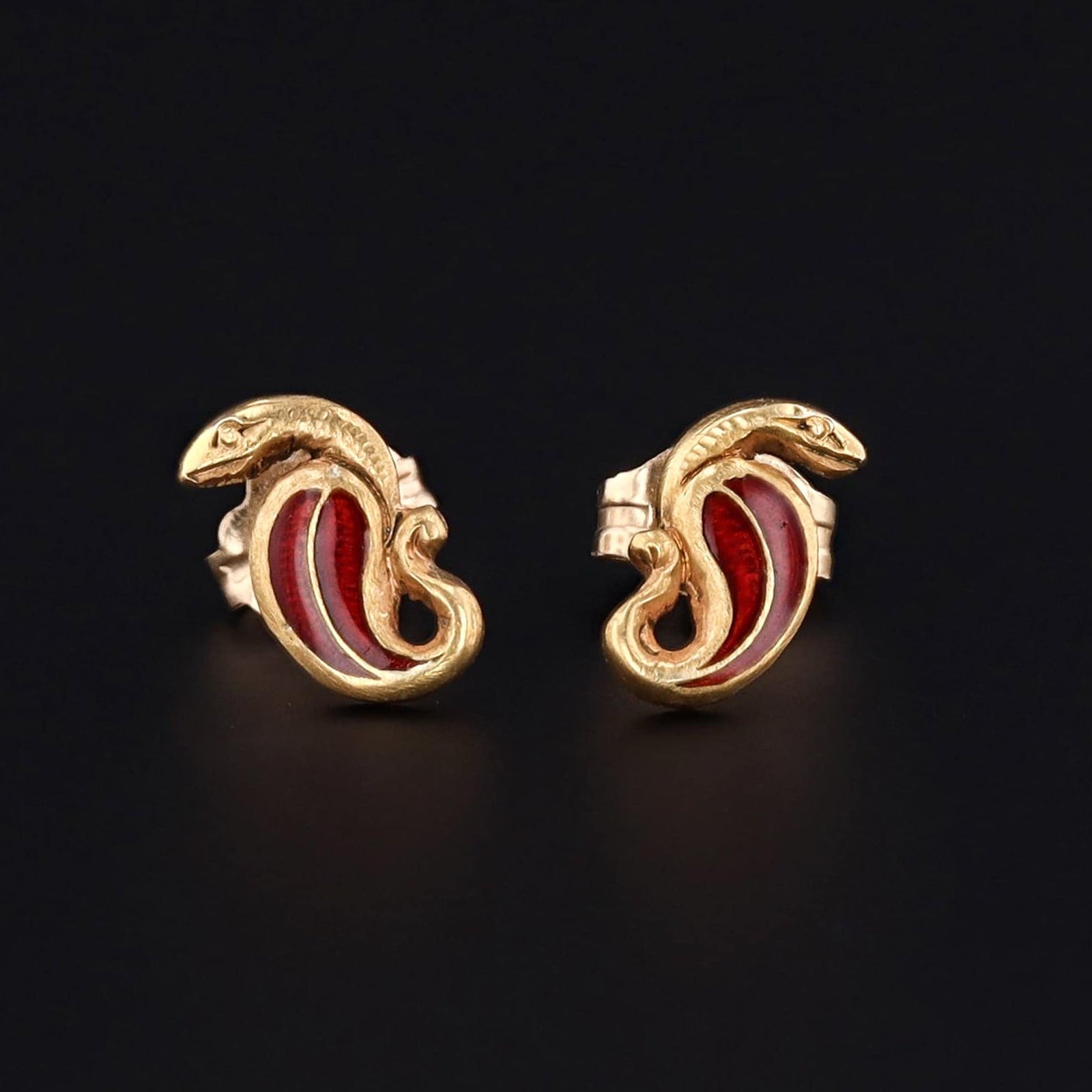Snake Earrings | 14k Gold & Enamel Earrings - Trademark Antiques