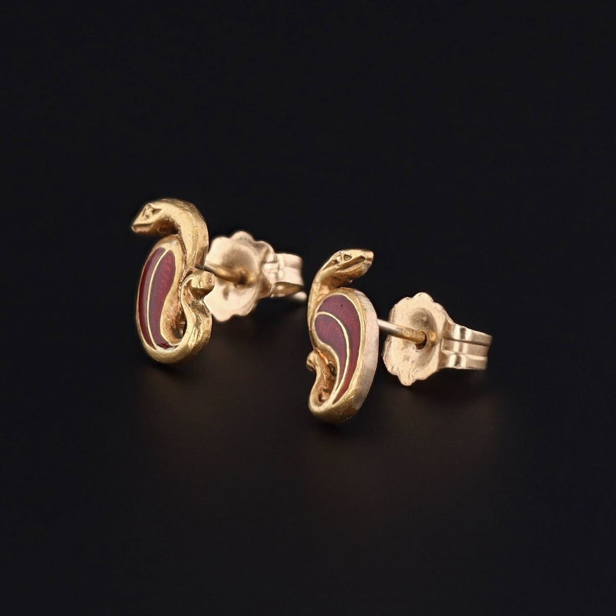 Snake Earrings | 14k Gold &amp; Enamel Earrings - Trademark Antiques