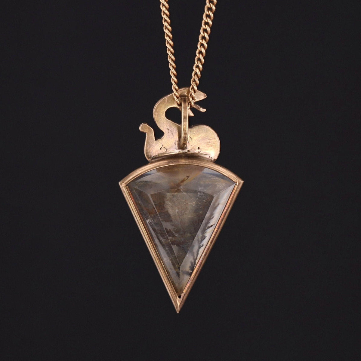 Snake Pendant | 14k Gold &amp; Dendritic Quartz Pendant on Optional 9ct Chain - Trademark Antiques