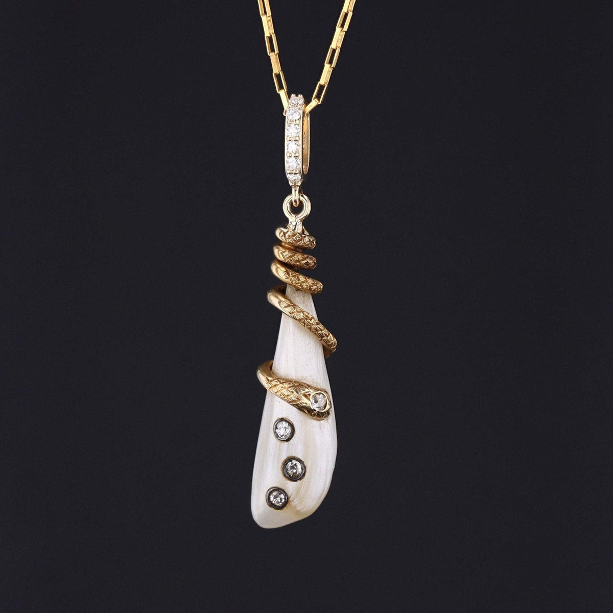 Snake Pendant | Antique Baroque Pearl &amp; Diamond Pendant - Trademark Antiques