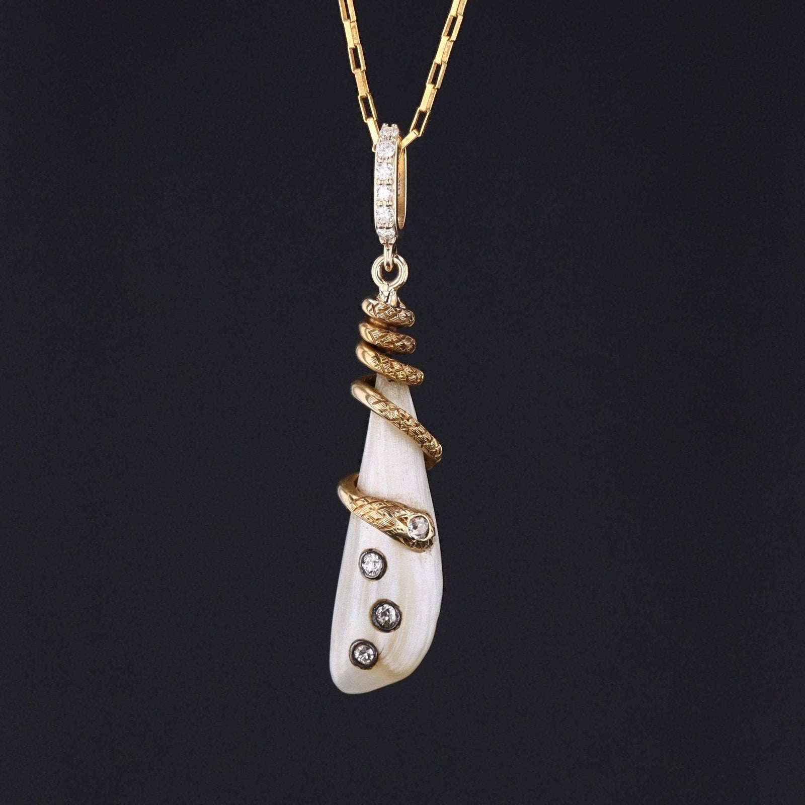 Snake Pendant | Antique Baroque Pearl & Diamond Pendant - Trademark Antiques