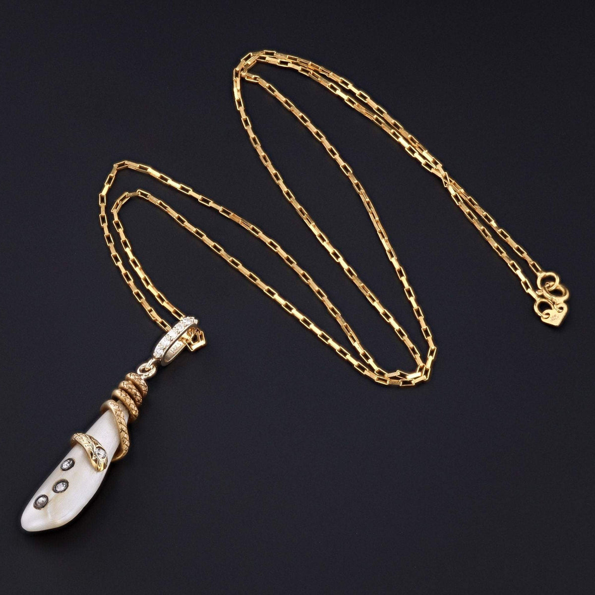 Snake Pendant | Antique Baroque Pearl &amp; Diamond Pendant - Trademark Antiques