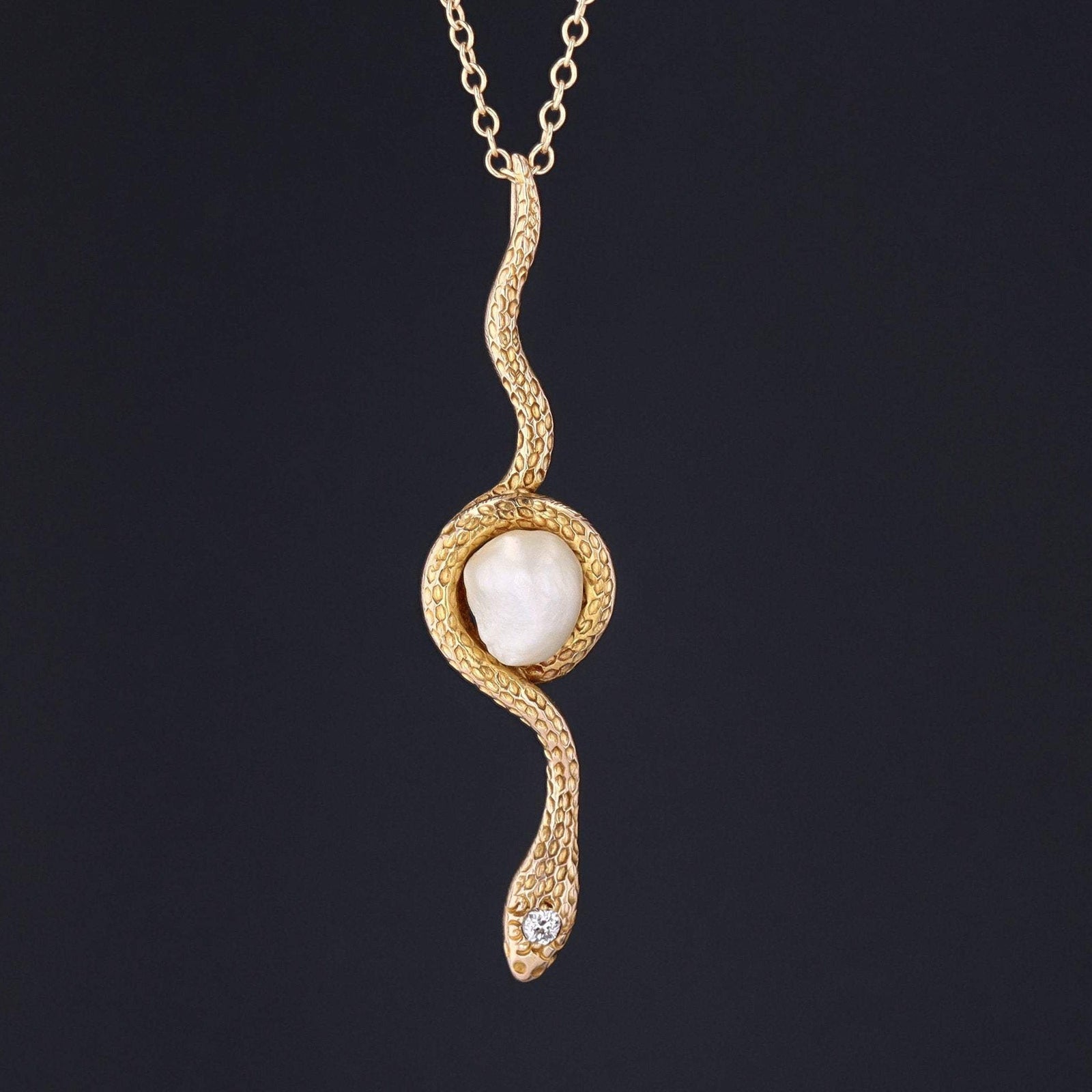 Snake Pendant | Antique Baroque Pearl Pendant - Trademark Antiques
