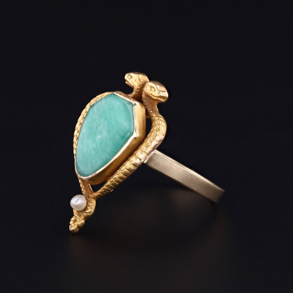 Snake Ring | 14k Gold &amp; Amazonite Ring - Trademark Antiques