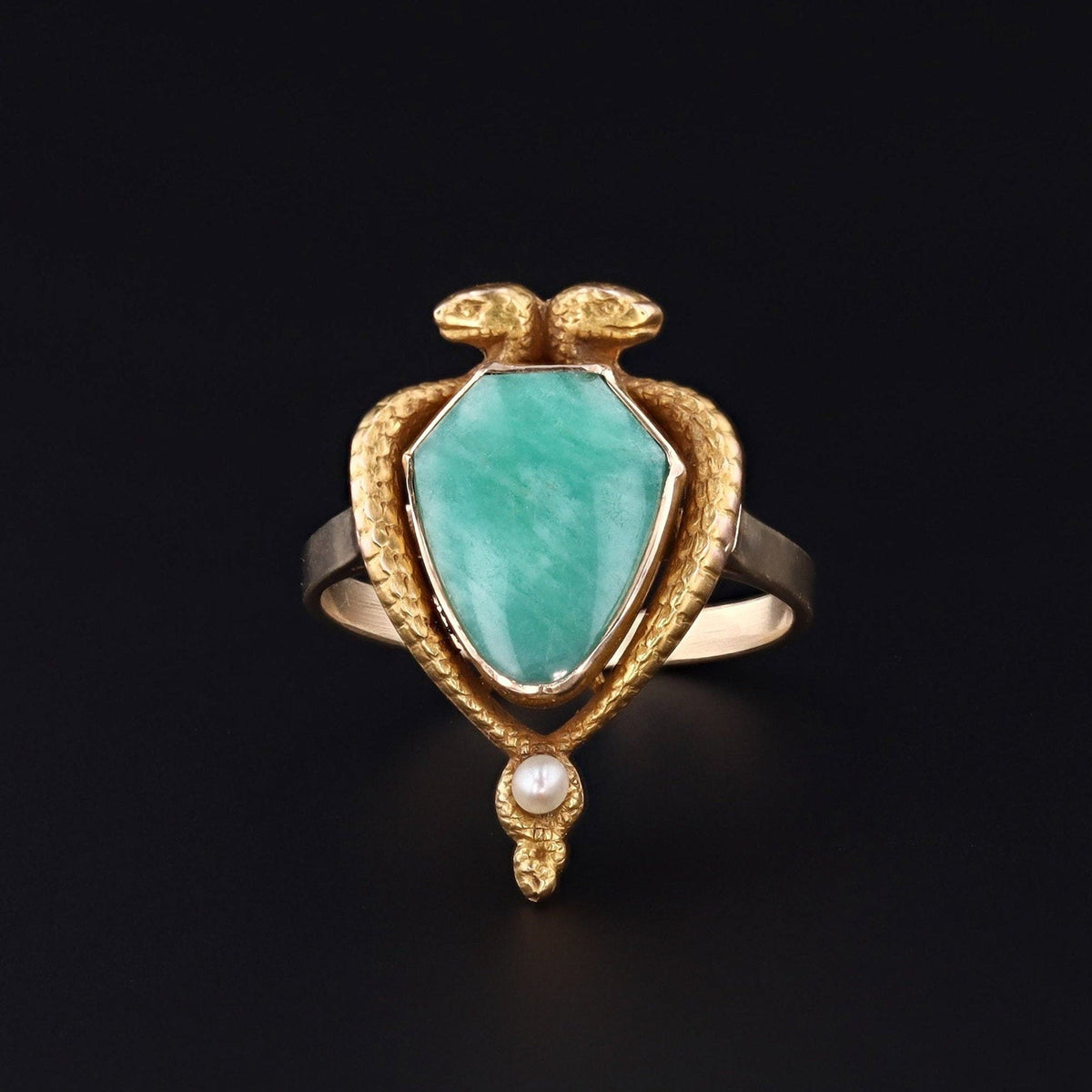 Snake Ring | 14k Gold &amp; Amazonite Ring - Trademark Antiques