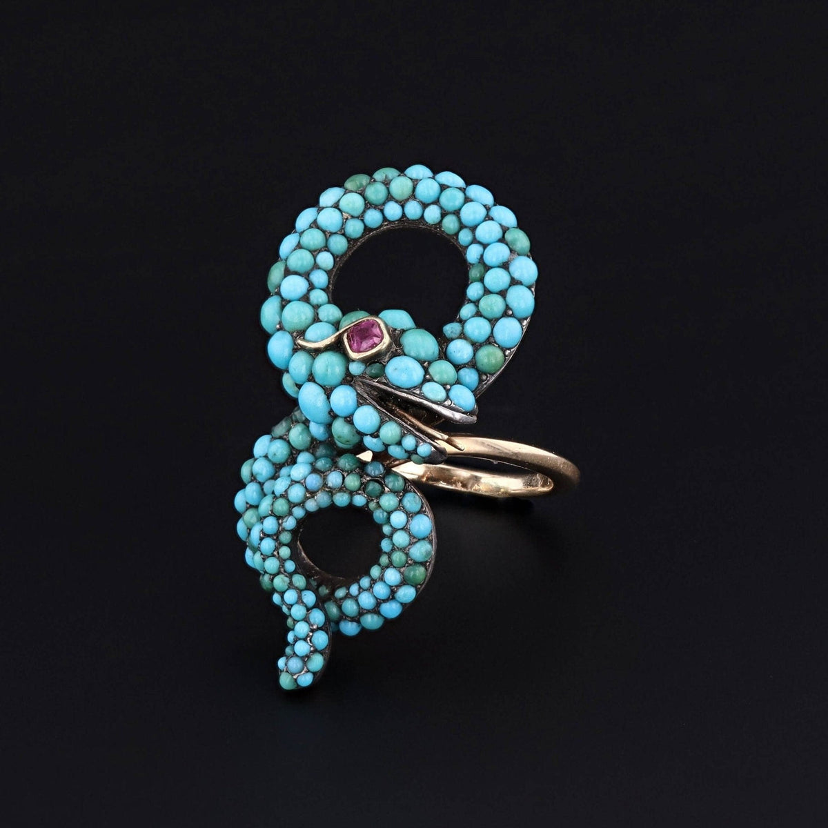 Snake Ring | 14k Gold, Turquoise &amp; Ruby Ring - Trademark Antiques