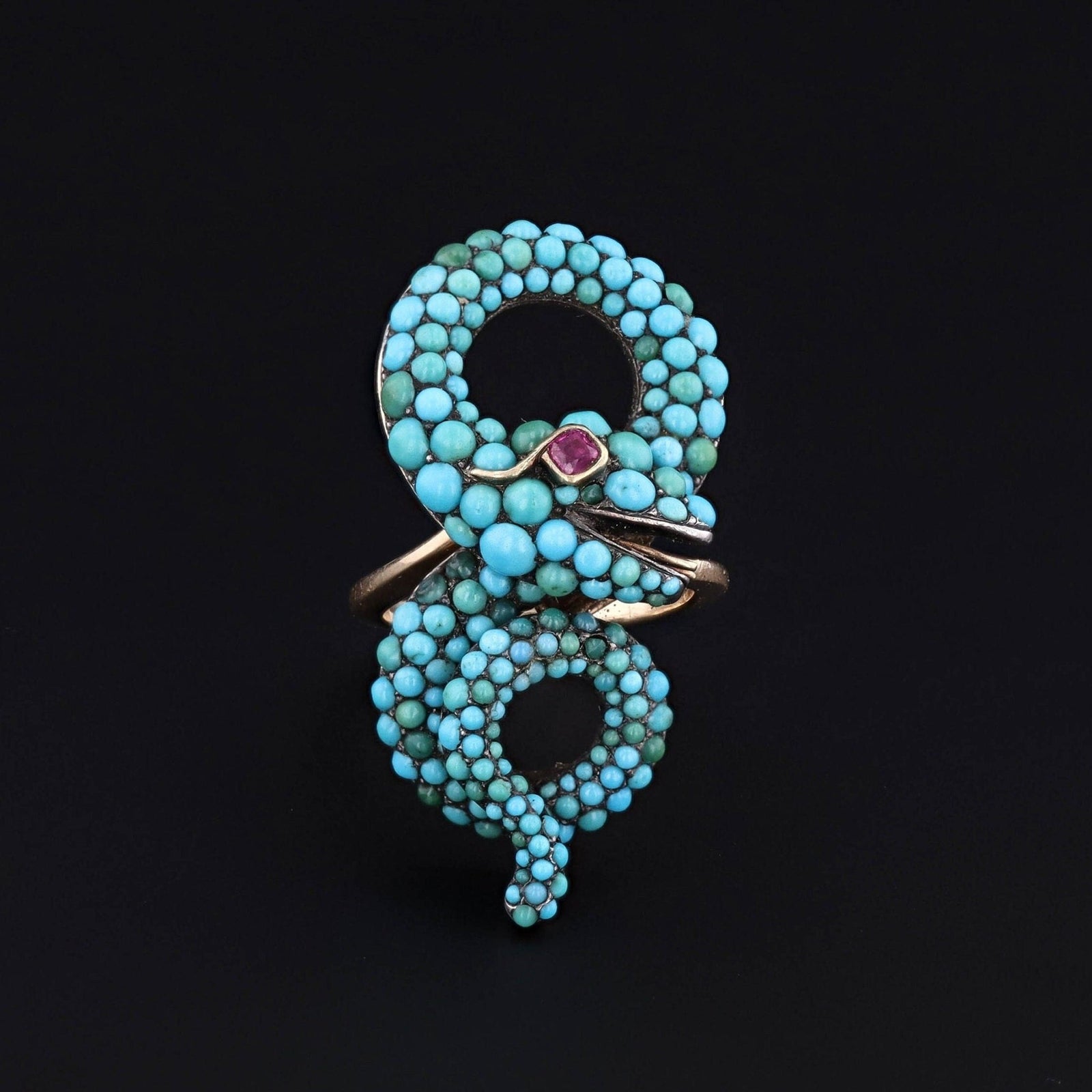 Snake Ring | 14k Gold, Turquoise & Ruby Ring - Trademark Antiques
