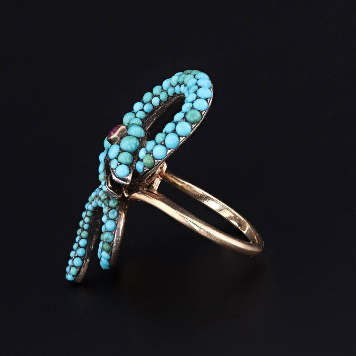 Snake Ring | 14k Gold, Turquoise &amp; Ruby Ring - Trademark Antiques