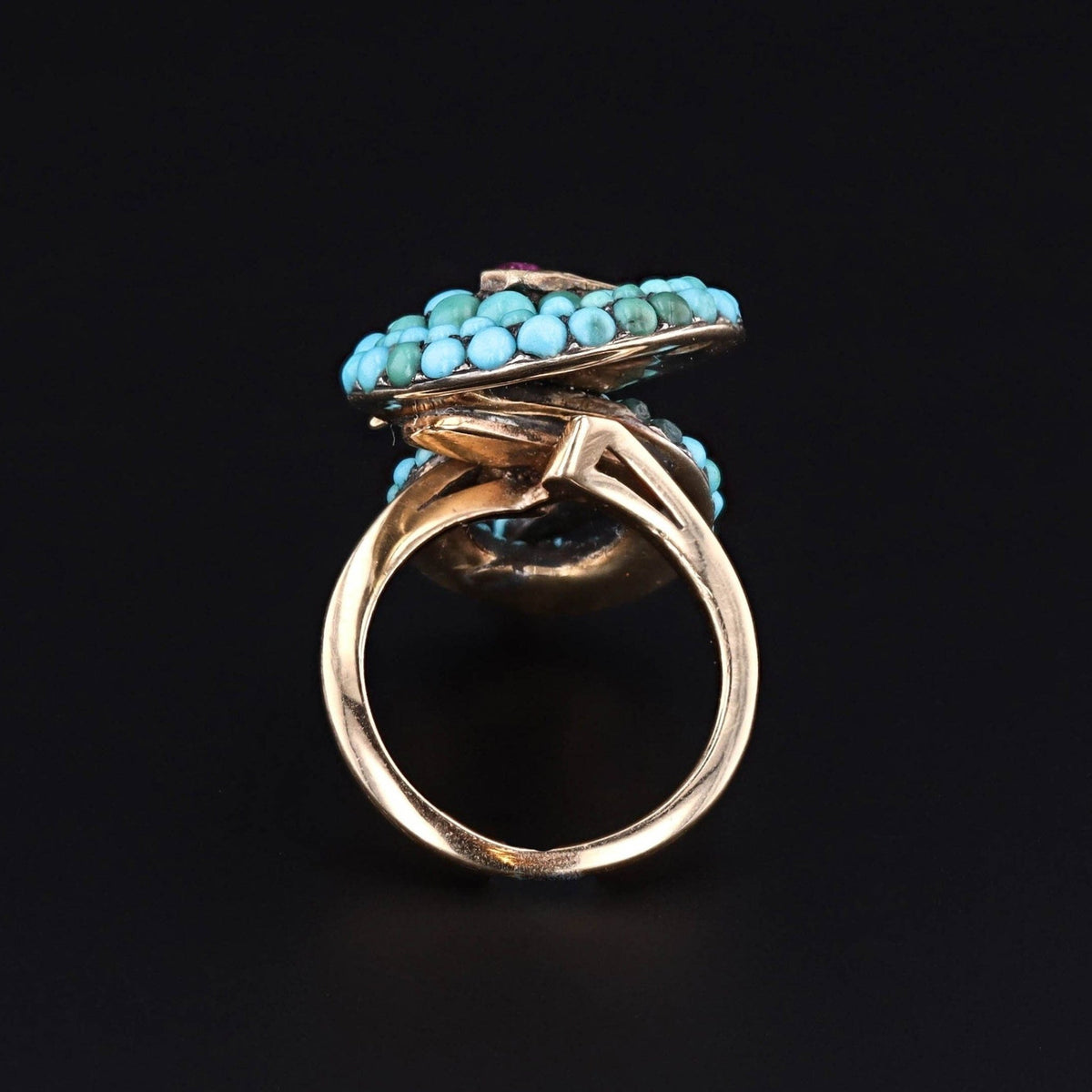 Snake Ring | 14k Gold, Turquoise &amp; Ruby Ring - Trademark Antiques