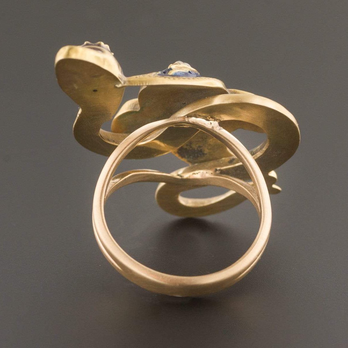 Snake Ring | Antique Snake Ring with Garnet Enamel &amp; Pearl - Trademark Antiques