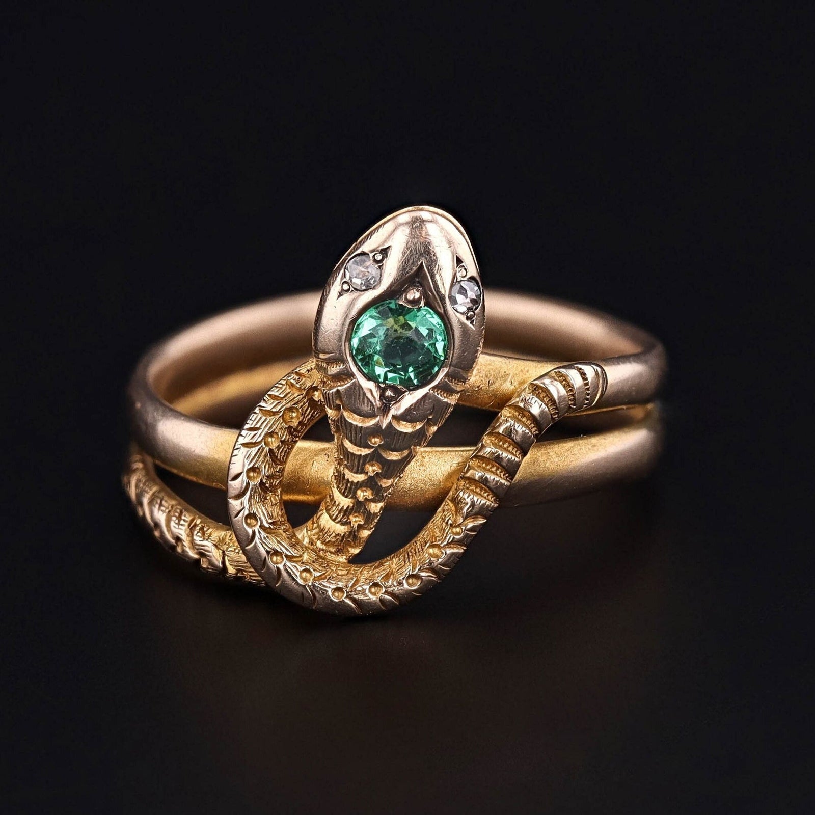 Snake Ring | Emerald Ring - Trademark Antiques