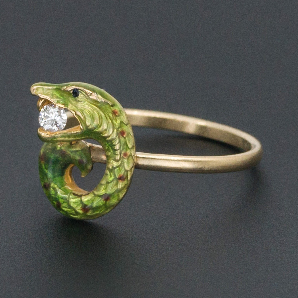 Snake Ring | Enamel &amp; Diamond Snake Ring - Trademark Antiques