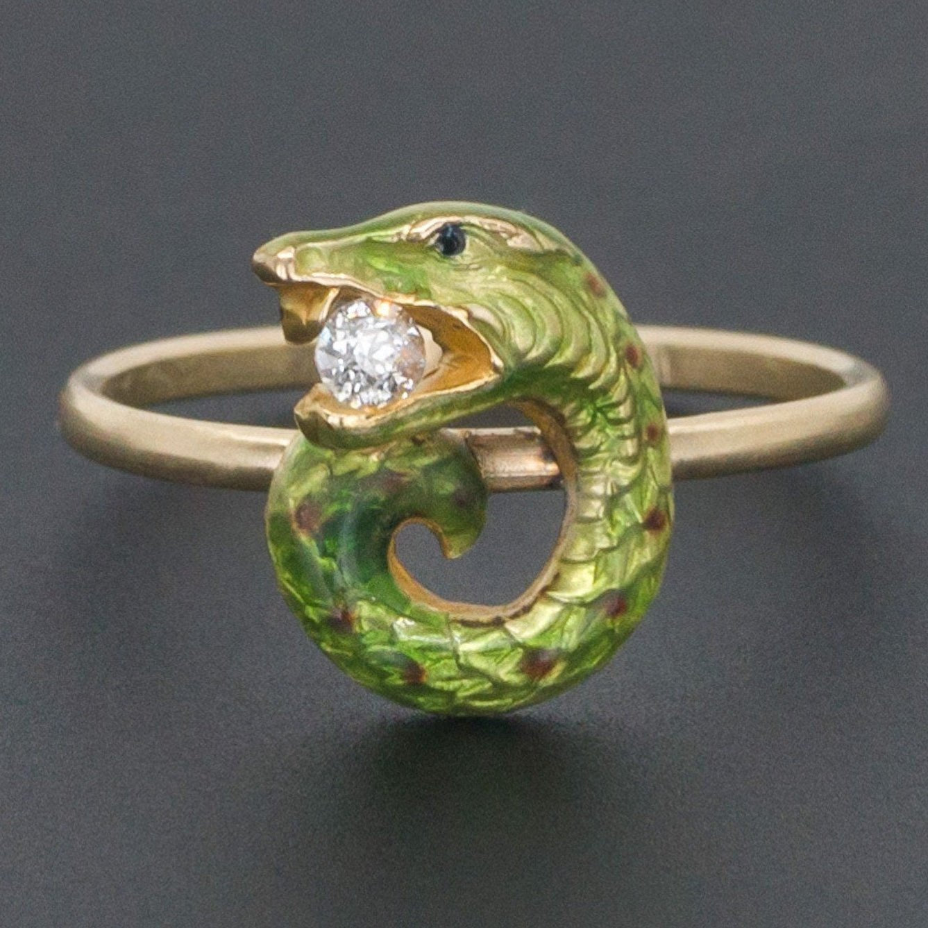 Snake Ring | Enamel & Diamond Snake Ring - Trademark Antiques