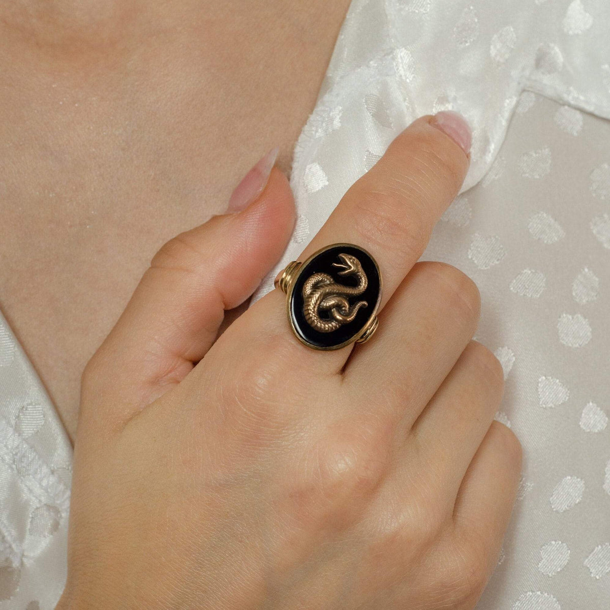 Snake Ring | Onyx Snake Ring - Trademark Antiques