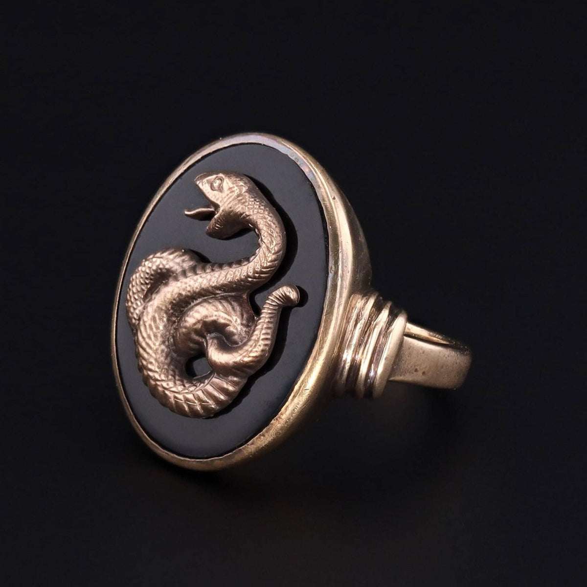 Snake Ring | Onyx Snake Ring - Trademark Antiques