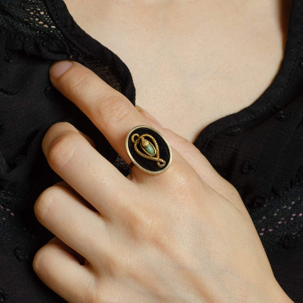 Snake Ring | Onyx &amp; Turquoise Snake Ring - Trademark Antiques