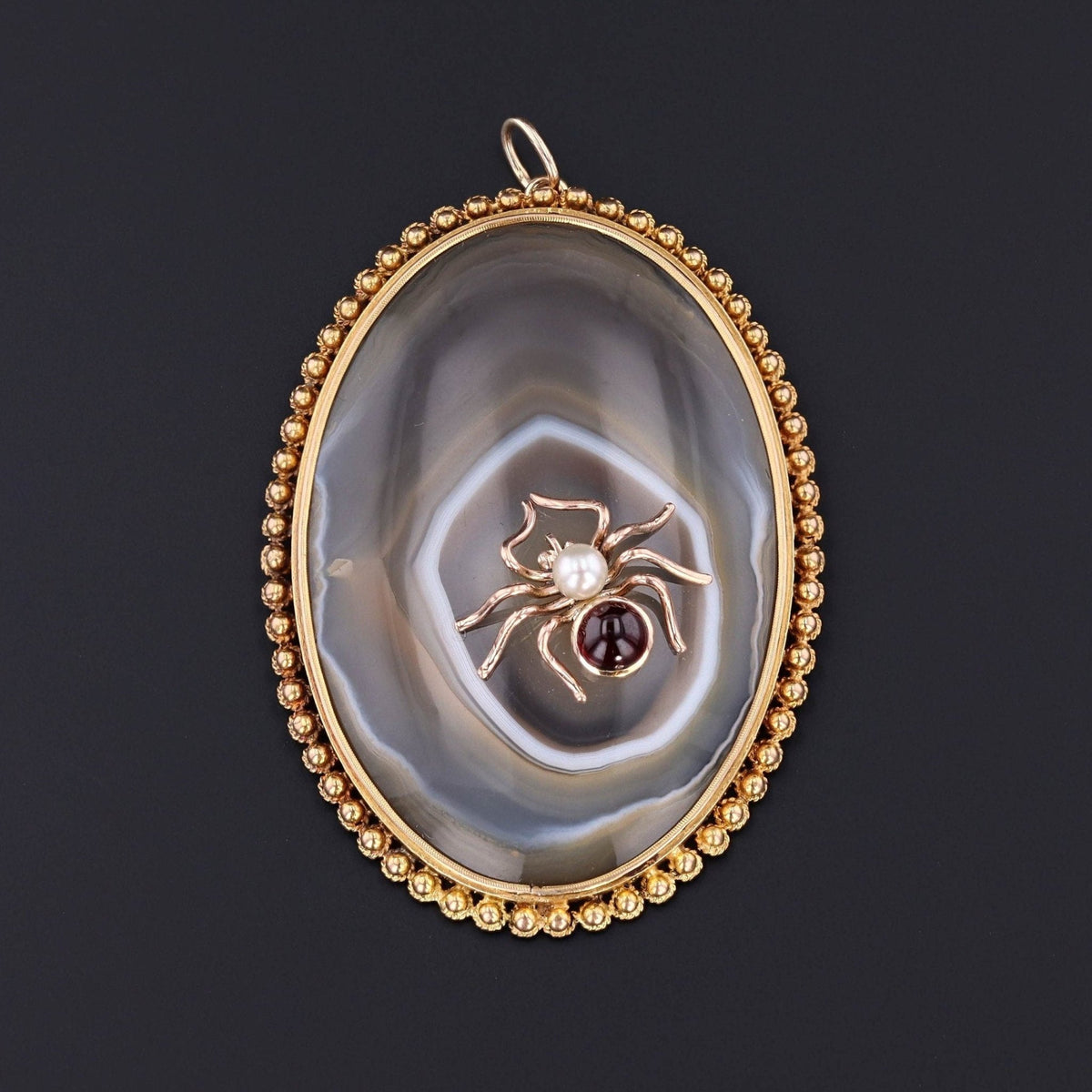 Spider Pendant | 14k Gold Spider on Agate Pendant - Trademark Antiques