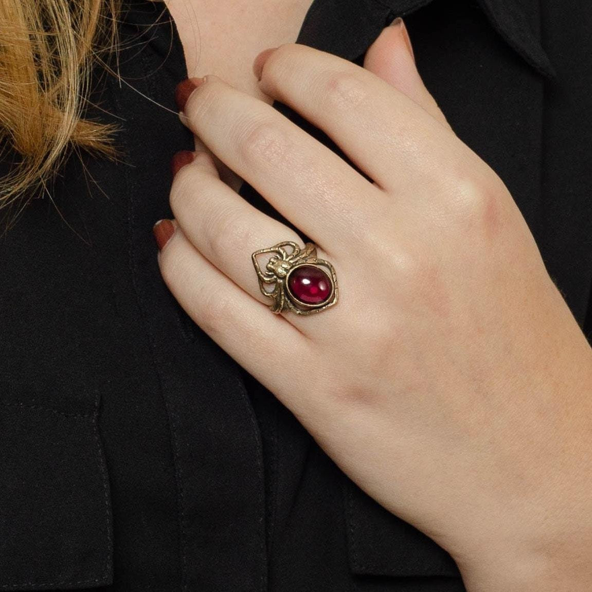 Spider Ring | 14k Gold &amp; Garnet Spider Ring - Trademark Antiques
