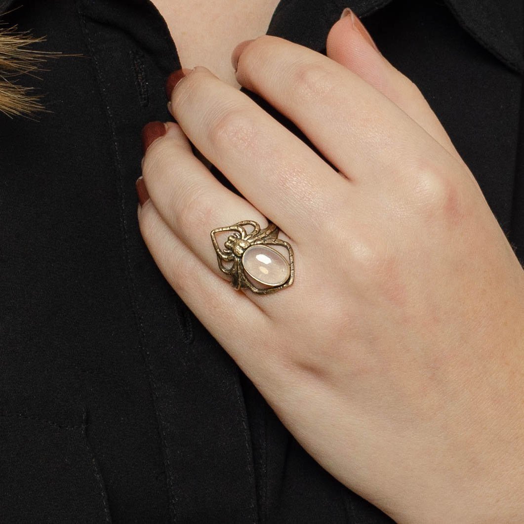 Spider Ring | 14k Gold &amp; Moonstone Spider Ring - Trademark Antiques