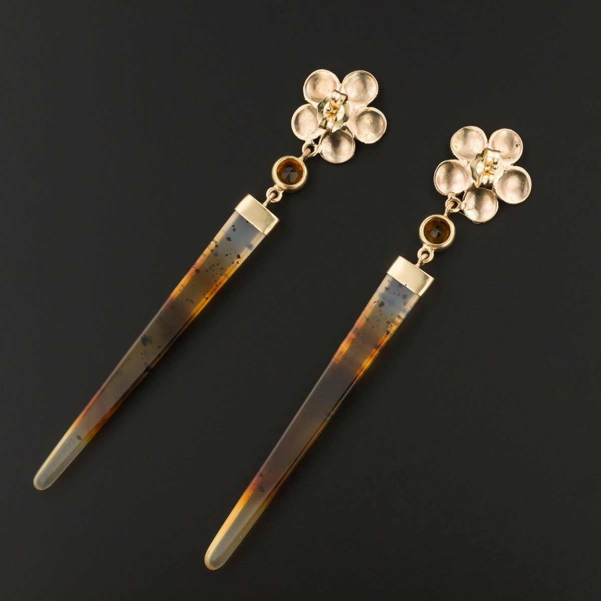 Statement Earrings | Flower Earrings with Montana Agate Diamond and Citrine - Trademark Antiques