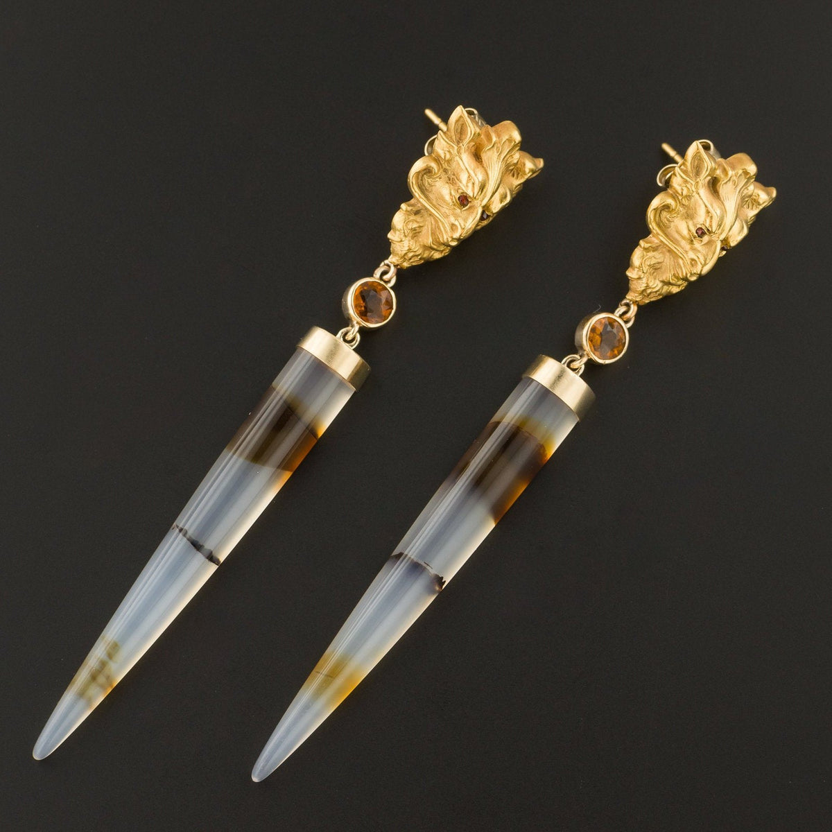 Statement Earrings | Green Man Earrings with Montana Agate and Citrine - Trademark Antiques