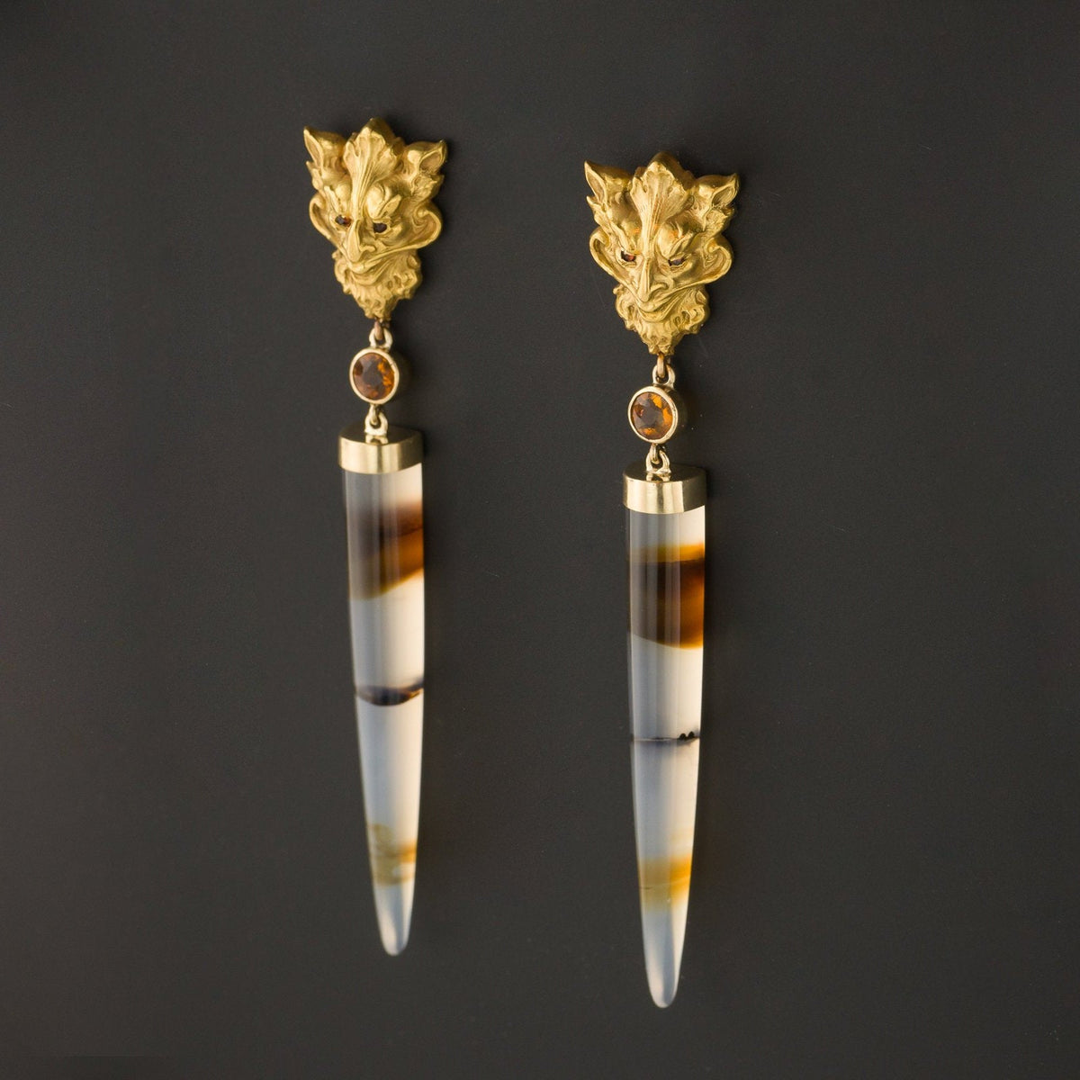 Statement Earrings | Green Man Earrings with Montana Agate and Citrine - Trademark Antiques
