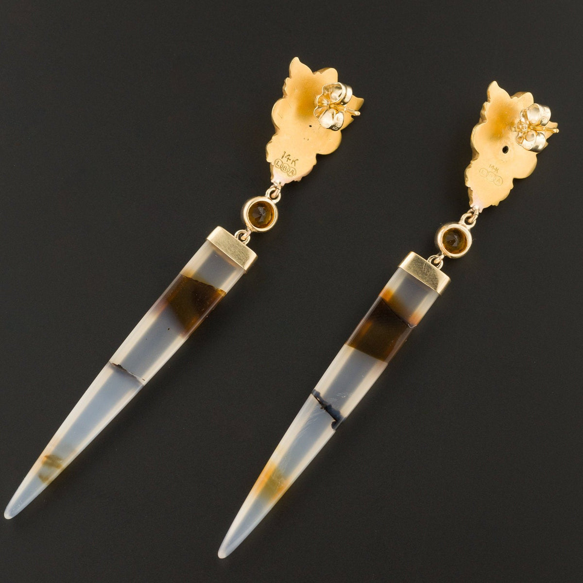 Statement Earrings | Green Man Earrings with Montana Agate and Citrine - Trademark Antiques