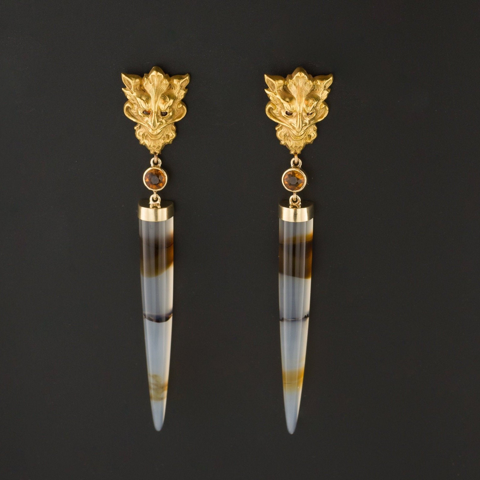 Statement Earrings | Green Man Earrings with Montana Agate and Citrine - Trademark Antiques