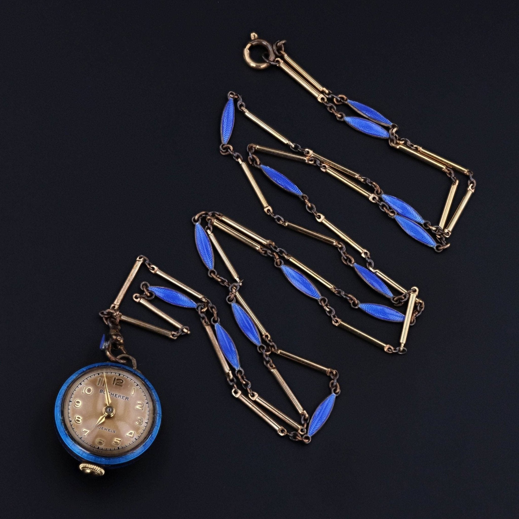 Boîtier De Montre Vintage Bucherer En Cuir Bleu - Pour Divers Modèles, état Correct Pour Bijouterie Ou Personnalisation