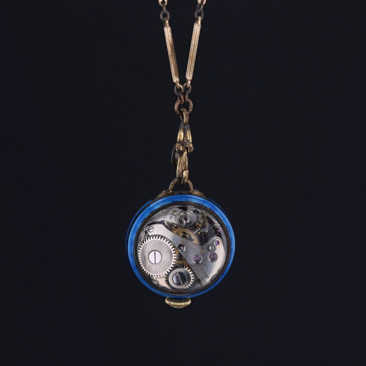 Sterling Silver Bucherer Pendant Watch on Blue Enamel Chain | Vintage Pendant Ball Watch - Trademark Antiques