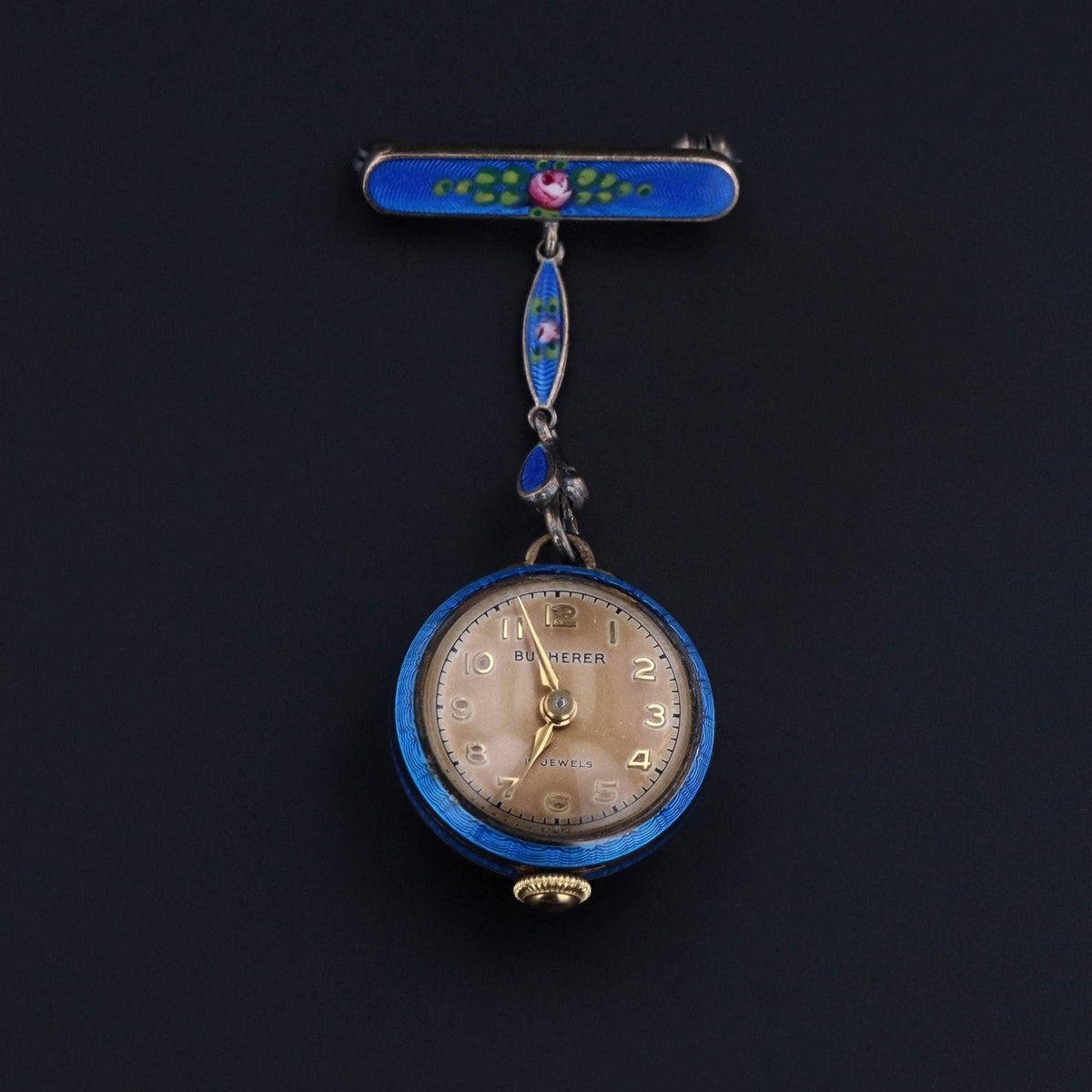 Sterling Silver Bucherer Pendant Watch on Blue Enamel Chain | Vintage Pendant Ball Watch - Trademark Antiques