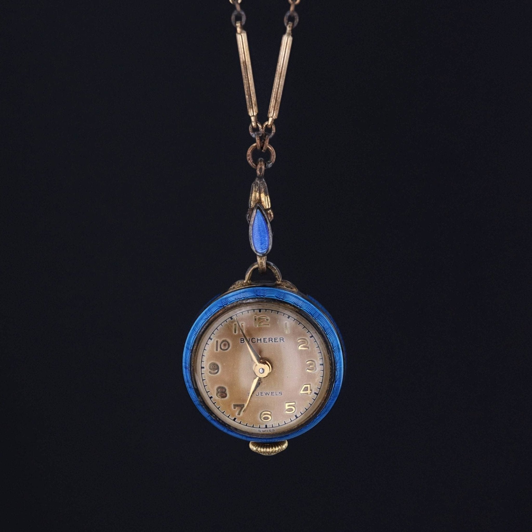 Vtg Bucherer Swiss Ball Pendant Watch - Works  Enamel Detail Vintage 1950 Bucherer Guilt Ball Pendant Watch Crystal Back  main image 2
