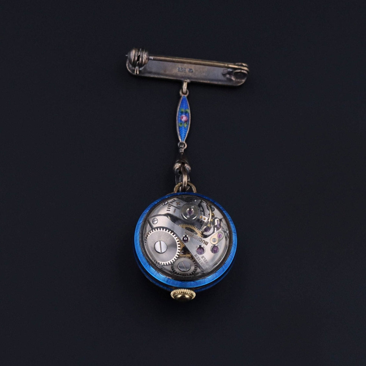 Sterling Silver Bucherer Pendant Watch on Blue Enamel Chain | Vintage Pendant Ball Watch - Trademark Antiques