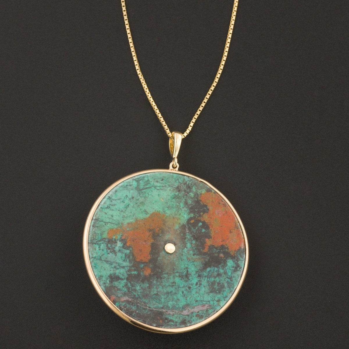 Sunburst Pendant | 14k Gold Chrysocolla &amp; Pearl Sunburst Pendant with Optional 14k Gold Chain. - Trademark Antiques