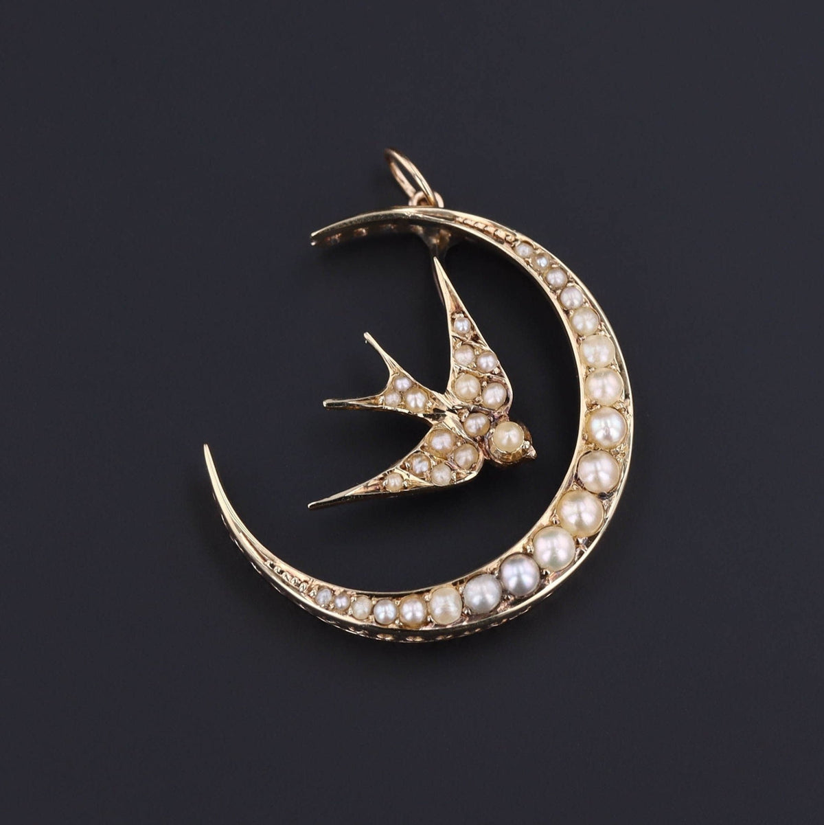 Swallow &amp; Crescent Moon Pendant | Antique Pin Conversion - Trademark Antiques