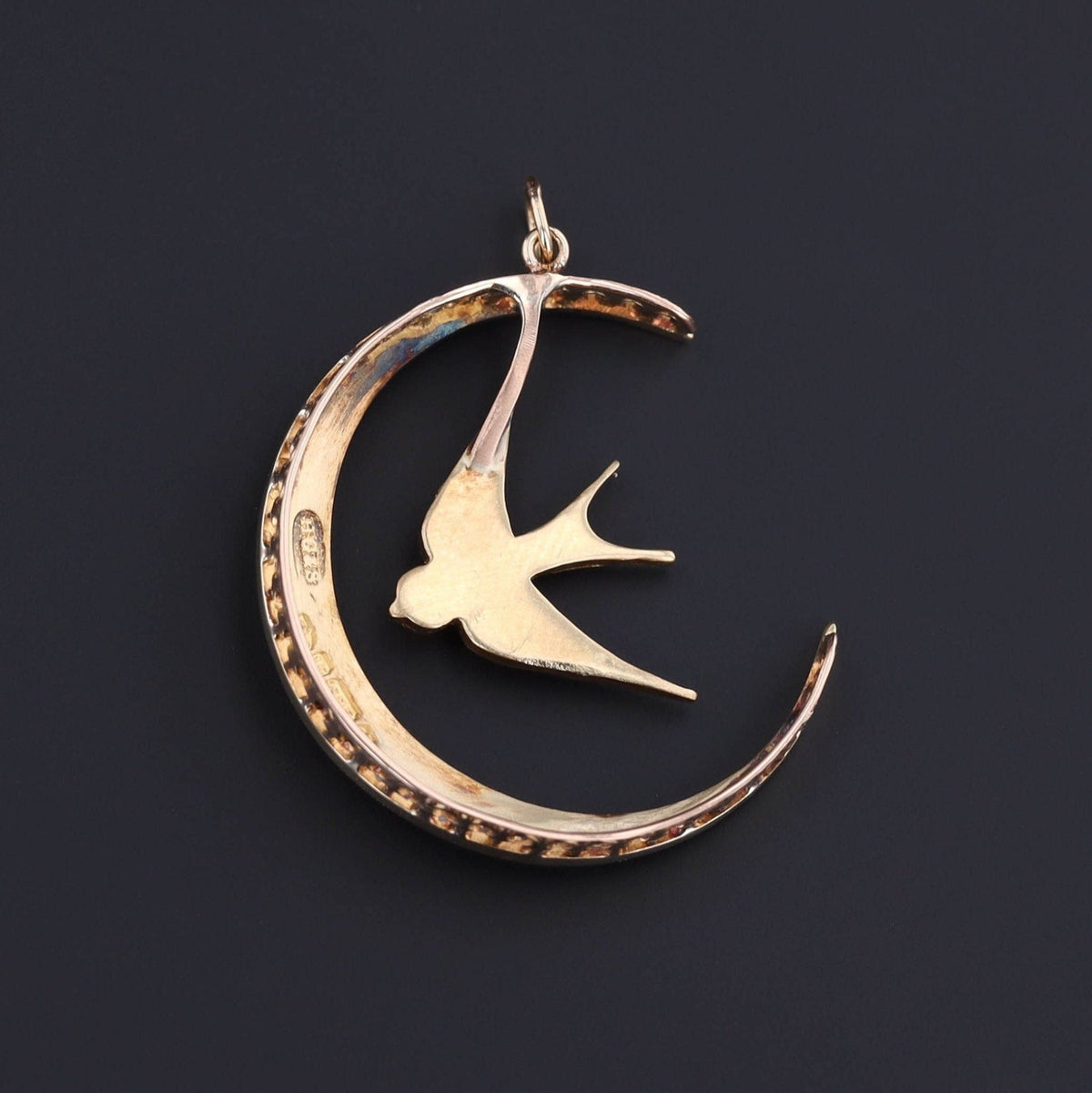 Swallow &amp; Crescent Moon Pendant | Antique Pin Conversion - Trademark Antiques