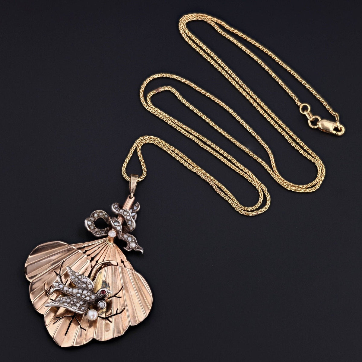 Swallow Pendant | 12k Gold &amp; Silver Pendant on Optional 14k Chain - Trademark Antiques