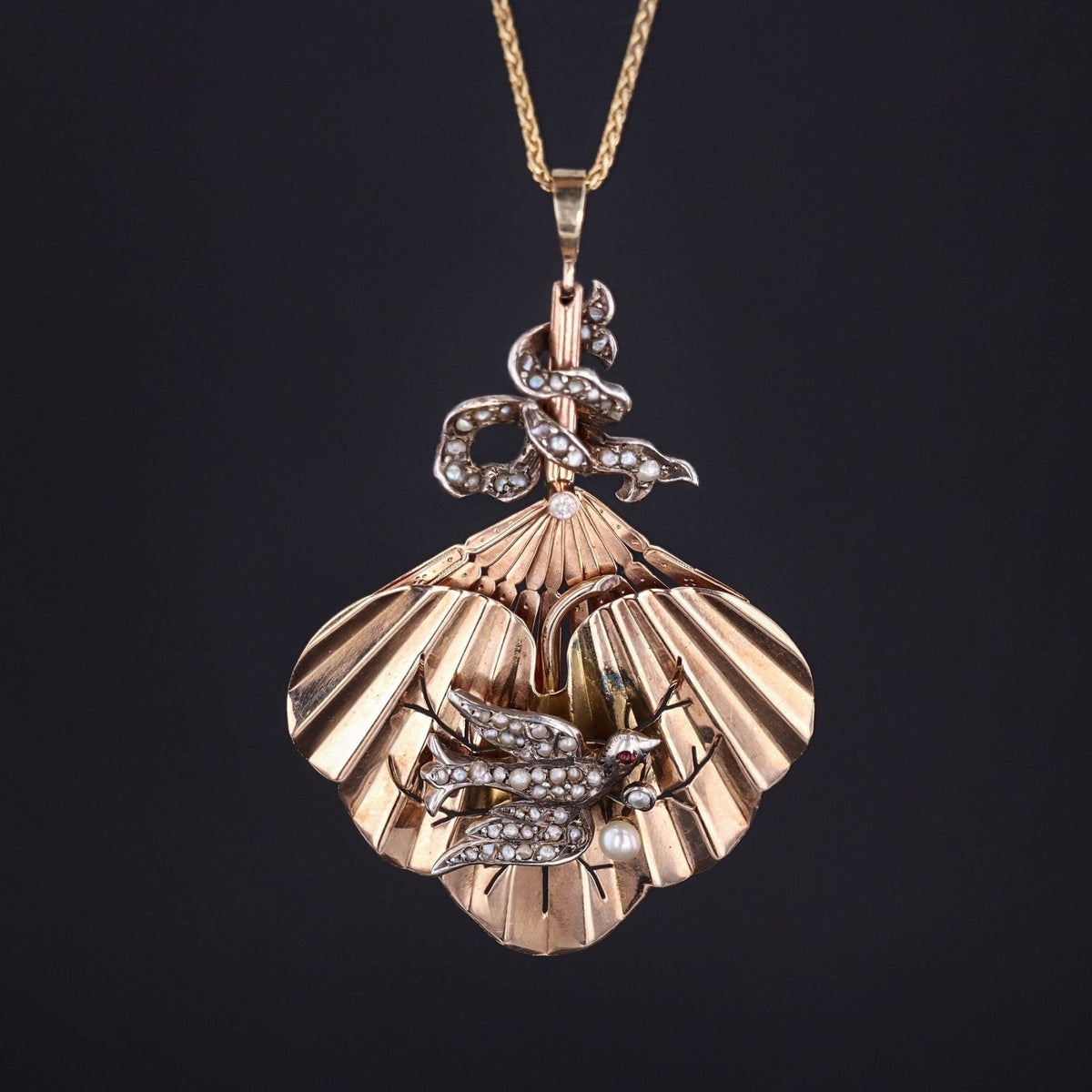 Swallow Pendant | 12k Gold &amp; Silver Pendant on Optional 14k Chain - Trademark Antiques