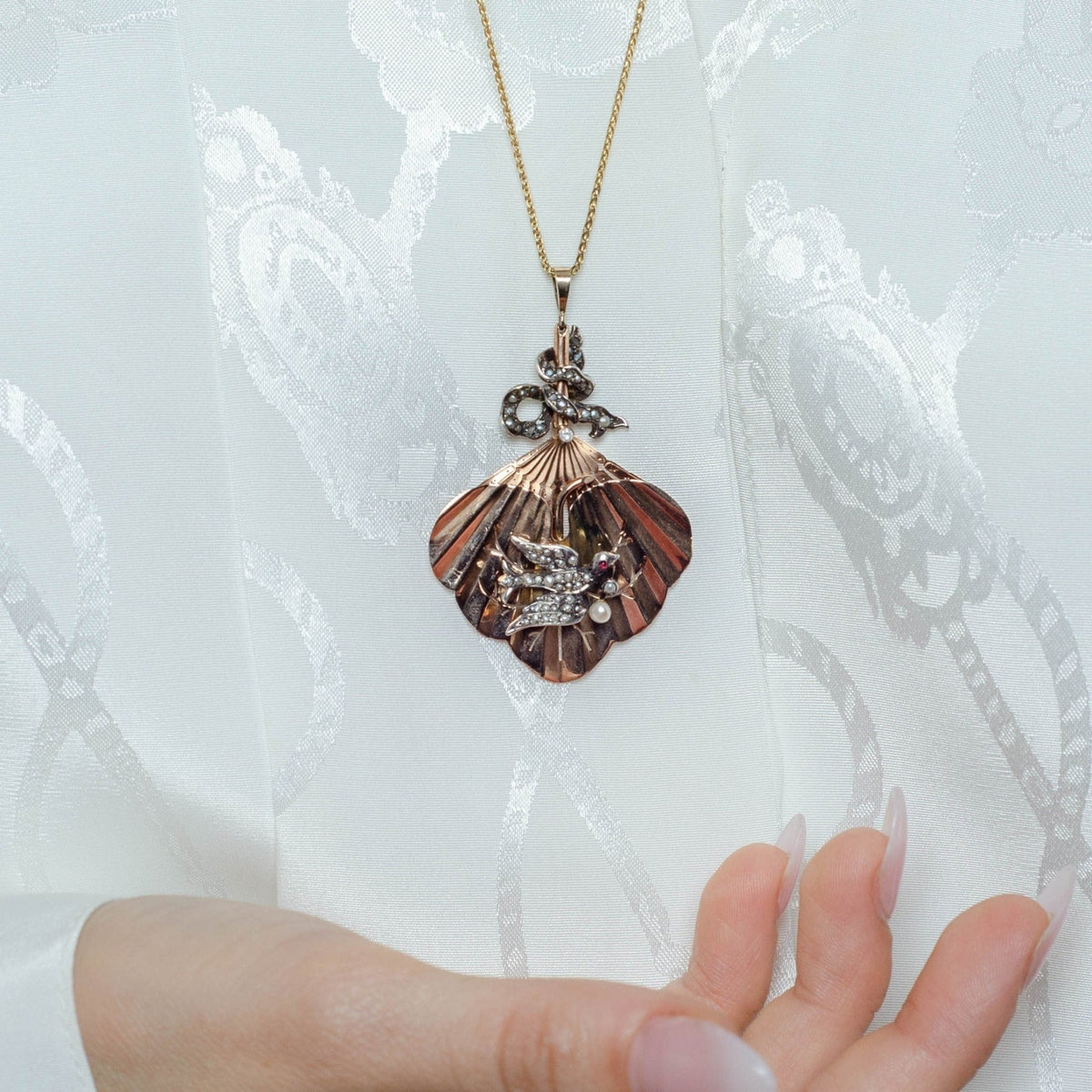 Swallow Pendant | 12k Gold &amp; Silver Pendant on Optional 14k Chain - Trademark Antiques