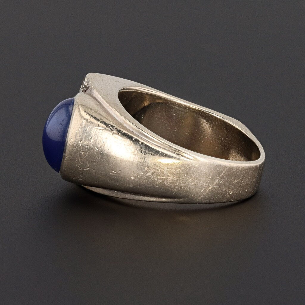 Synthetic Star Sapphire &amp; Diamond Ring | Men's Ring - Trademark Antiques